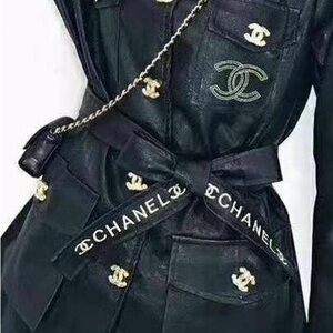 Chanel Vintage Black Leather Military-Style Jacket, Size 38 Petite 💗